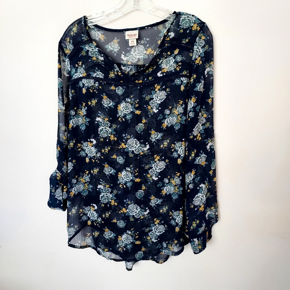 Mossimo Supply Co Semi sheer blue floral tunic Med Light Cottagecore Flowy Airy